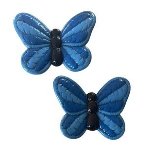 Vintage Ceramic Butterfly Wall Decor Set Blue